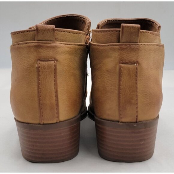 Qupid Tan Ankle Boots With Side Zipper & Stacked Heel Womens 7-7.5 - Picture 5 of 13